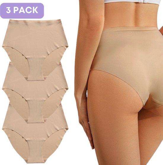 Naadloze High waist slip voor Dames - Beige - Maat XL - Set van 3 - Ultrazacht - Naadloos ondergoed dames - Seamless ondergoed dames - Invisible string - Dames slip - onzichtbaar ondergoed