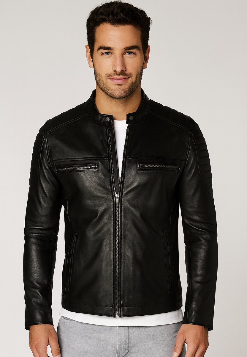 Harrisson Luxe Leren Jas - Heren Leren Jas in Zwart - Biker Jas Heritage - Zwart - Maat S