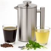 French press - cafetiere / theepot met filter - dubbelwandig RVS met theefilter voor losse thee of gemalen koffie - 1 liter