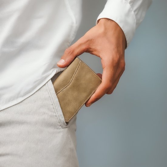 Prowallet Slim – Porte-cartes RFID - Beige – Portefeuille compact pour 8 cartes et billets – Porte-cartes coulissant en aluminium et simili cuir – Coffret cadeau de luxe – Homme & Femme