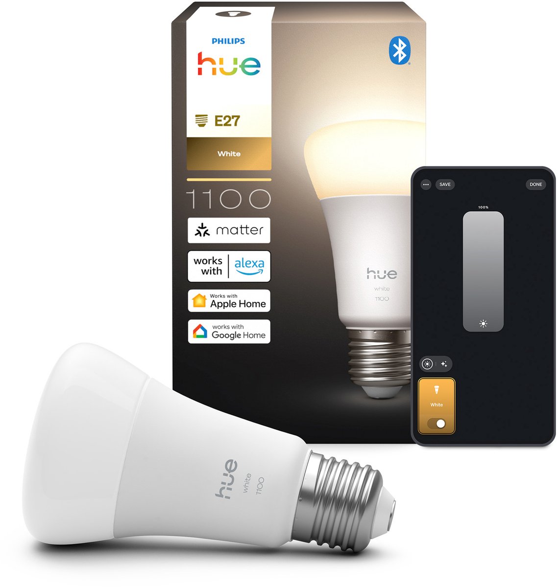 Philips Hue Slimme LED A60 lamp , Warm Wit Licht, E27 Fitting