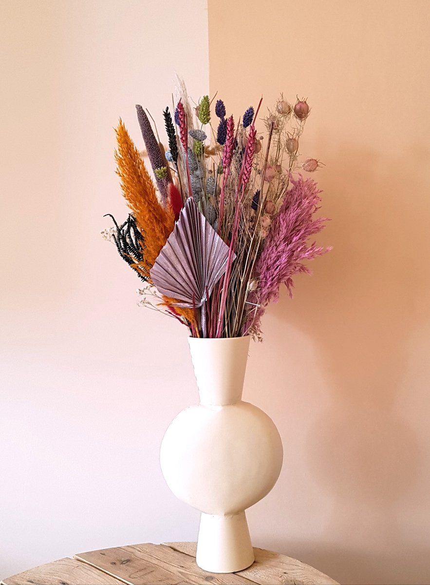 Pampas pluimen met vaas - Gedroogd - Droogbloemen met vaas - Pluimenboeket Soft Pink - Droogbloemen - Decoratie - Bloemen - Droogboeket
