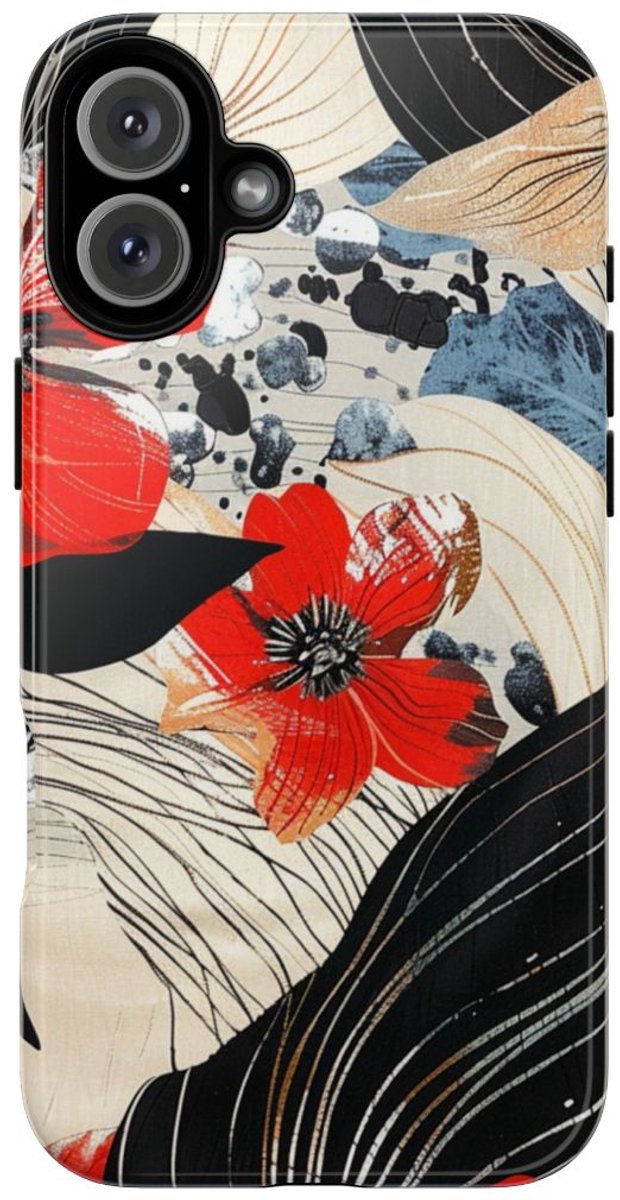 Rood Bloemen Abstract Patroon – Telefoonhoesje Geschikt voor iPhone 16 Plus