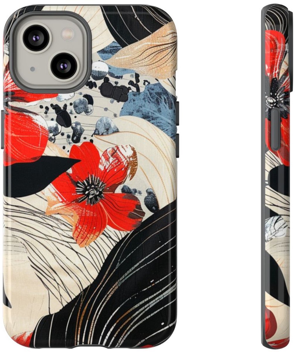 Rood Bloemen Abstract Patroon – Telefoonhoesje Geschikt voor iPhone 14