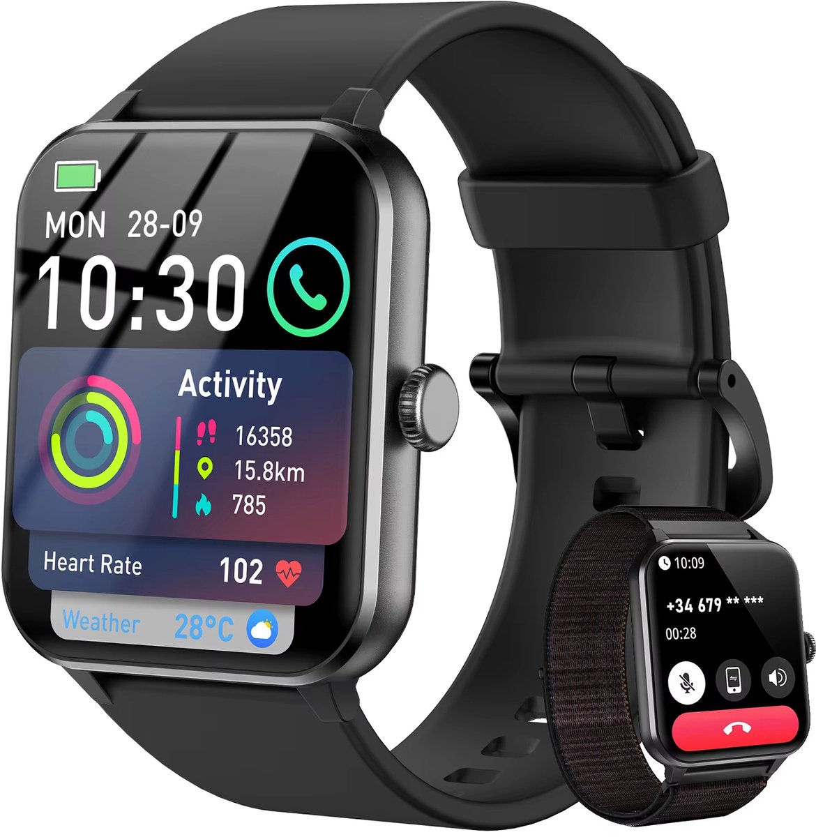 Smartwatch Activiteitentracker 1,85" HD Zwart