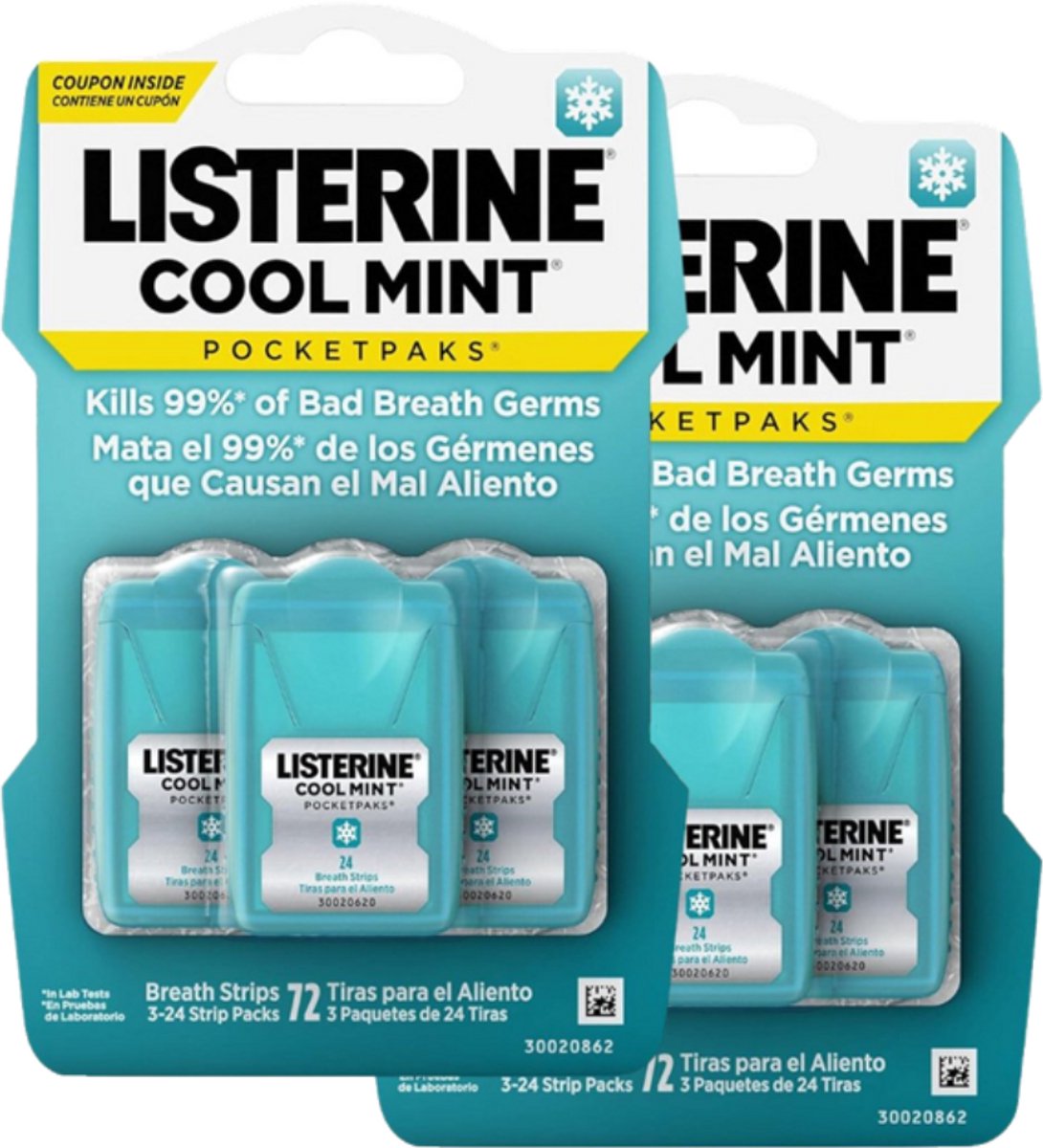 Listerine CoolMint Pocket Paks - Strips Tegen Slechte Adem - Geen Mondwater Nodig - Total Care- 8 Stuks