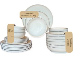 OZ HOME Bavary Collection - 24-delig Porseleinen Serviessets - 6 Personen - Wit met Fijne Rand - Modern Tafelservies Set - Servies