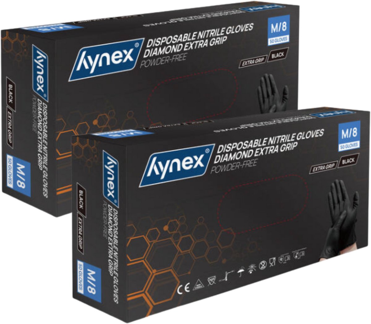 Hynex Diamond Extra Grip Nitrile PF (2x stuk) 8,0 gr - M - Black – 50 box