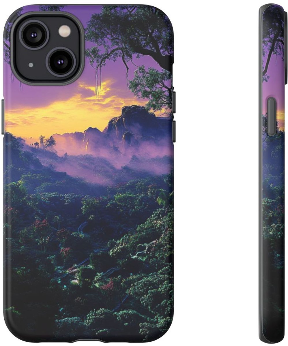Sprookjesachtige Junglezonsondergang – Telefoonhoesje Geschikt voor iPhone 14 Plus