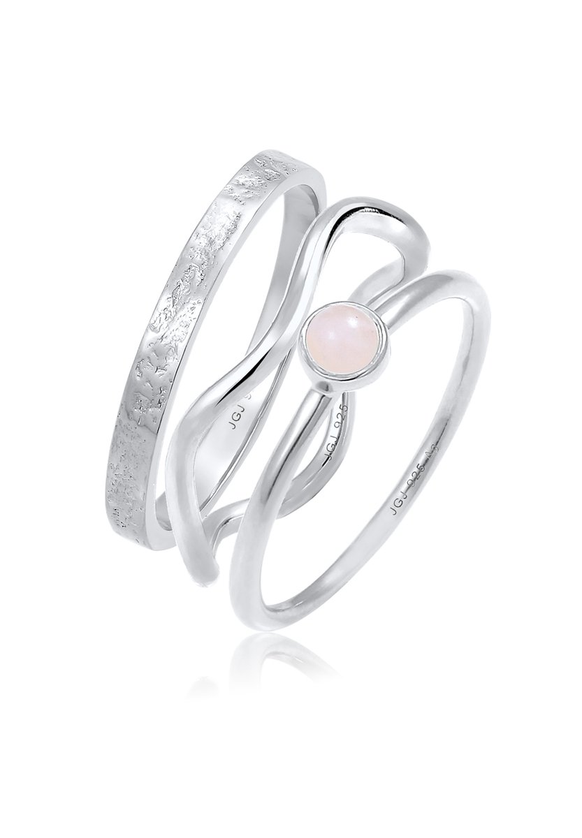 Elli PREMIUM - Ring - Elli PREMIUM Ring Dames Stack Solitaire Set met Kwarts Roze in 925 sterling zilver - Dames