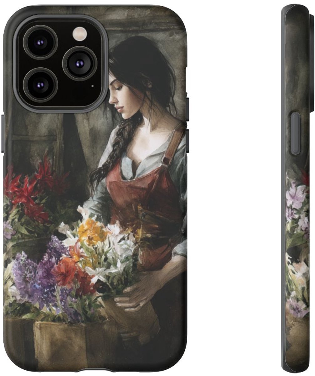 Vrouw Schikt Bloemen – Mat Stevig Hoesje Geschikt voor iPhone 14 Pro Max