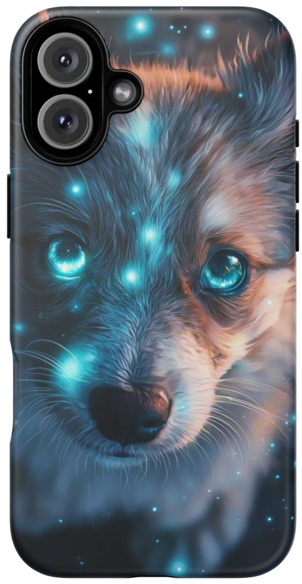 Schattige Puppy met Gloeiende Ogen – Telefoonhoesje Geschikt voor iPhone 16 Plus