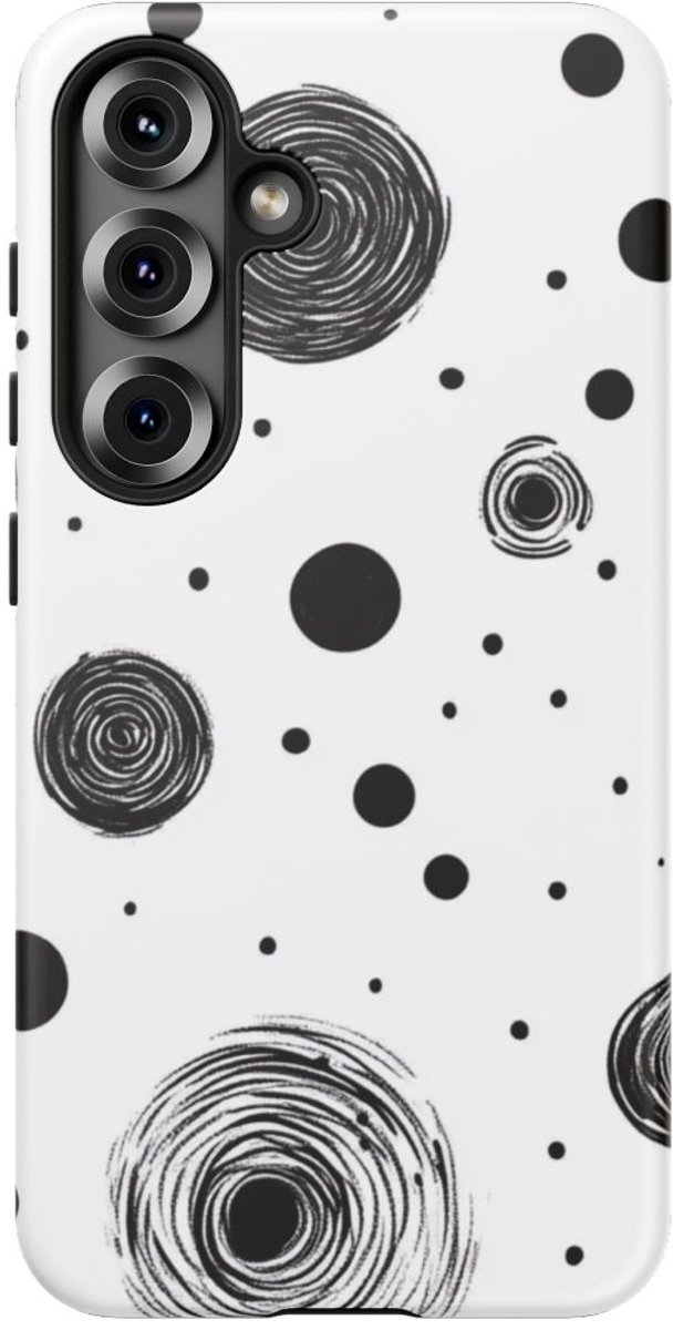 Zwart-Wit Handgetekende Cirkels en Stippen – Telefoonhoesje Geschikt voor Galaxy S25