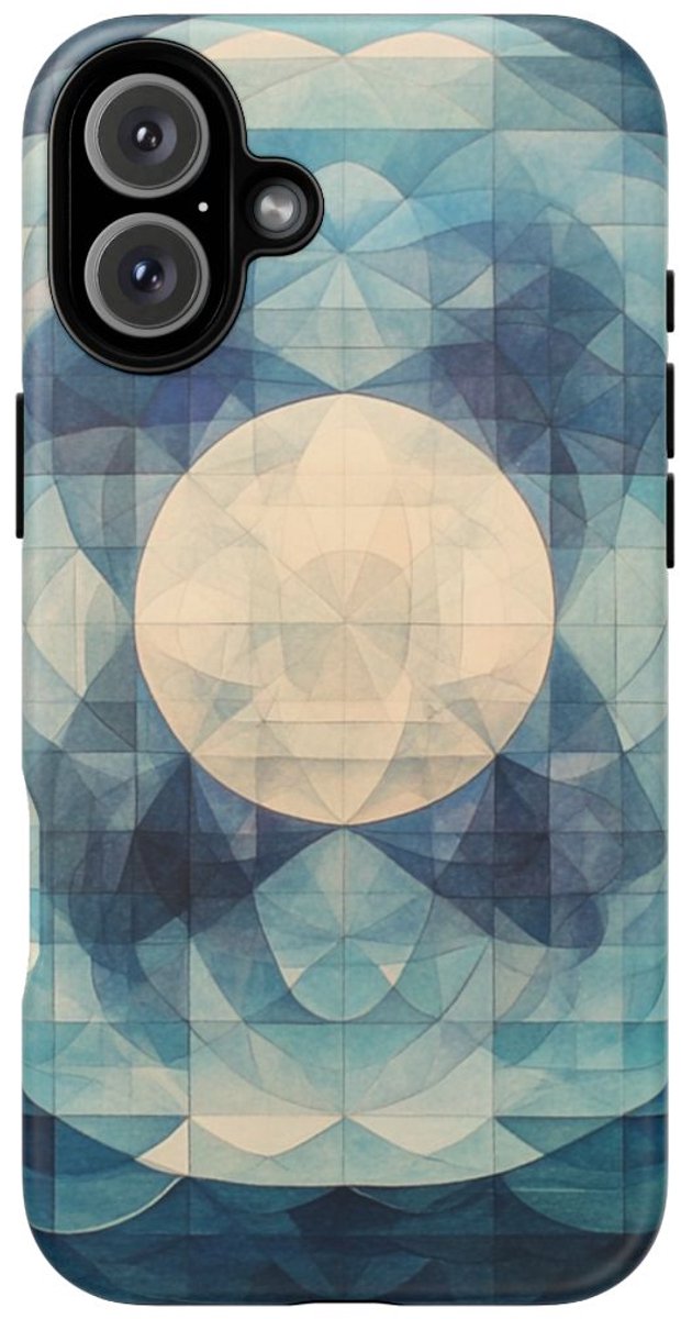 Geometrisch Kleurenspel van Zee en Maan – Telefoonhoesje Geschikt voor iPhone 16 Plus