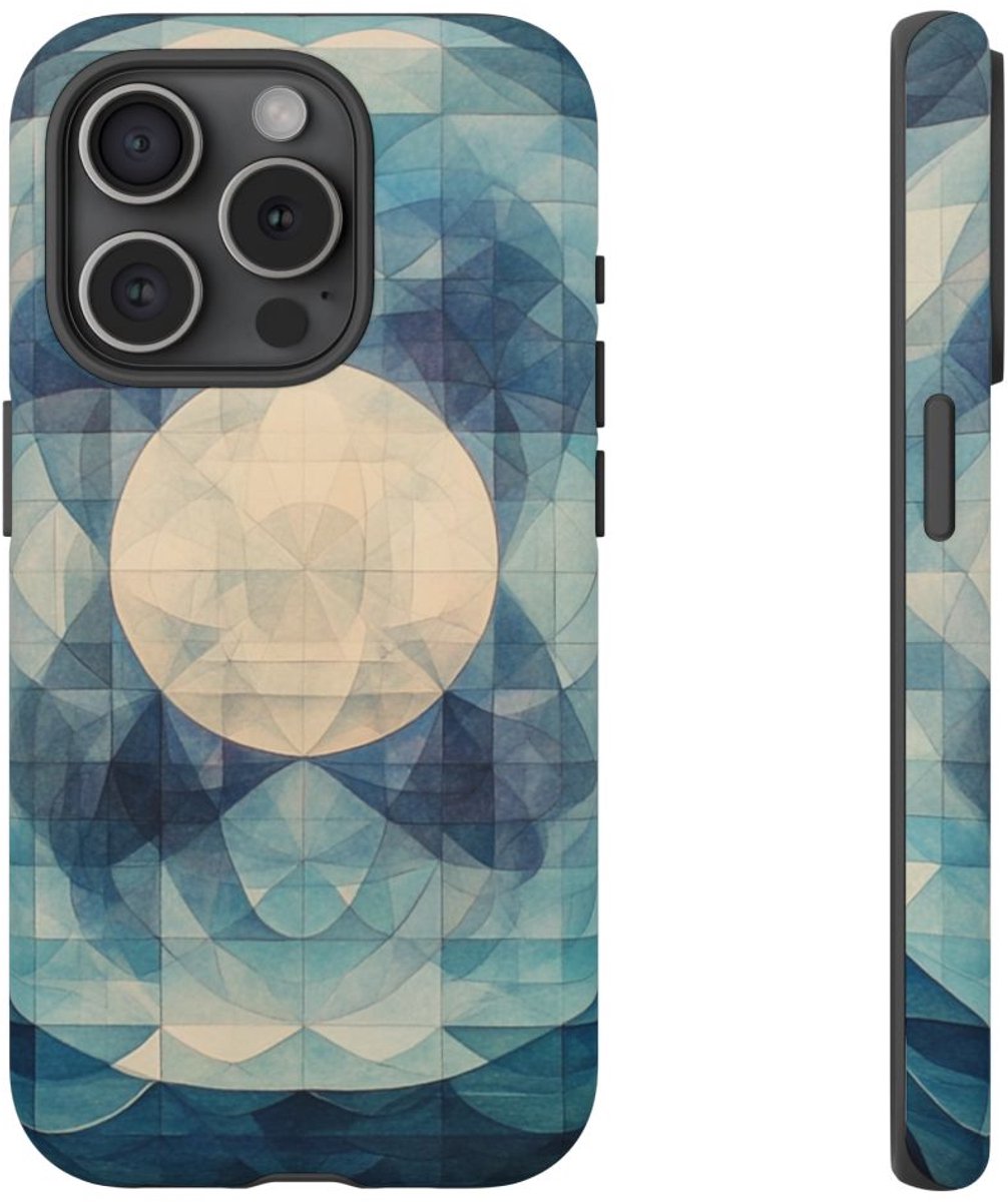 Geometrisch Kleurenspel van Zee en Maan – Telefoonhoesje Geschikt voor iPhone 15 Pro