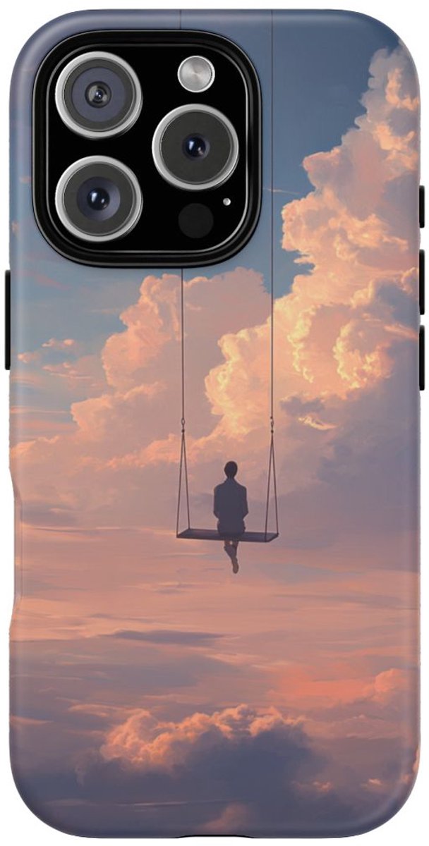 Persoon op Schommel in Bewolkte Lucht – Telefoonhoesje Geschikt voor iPhone 16 Pro