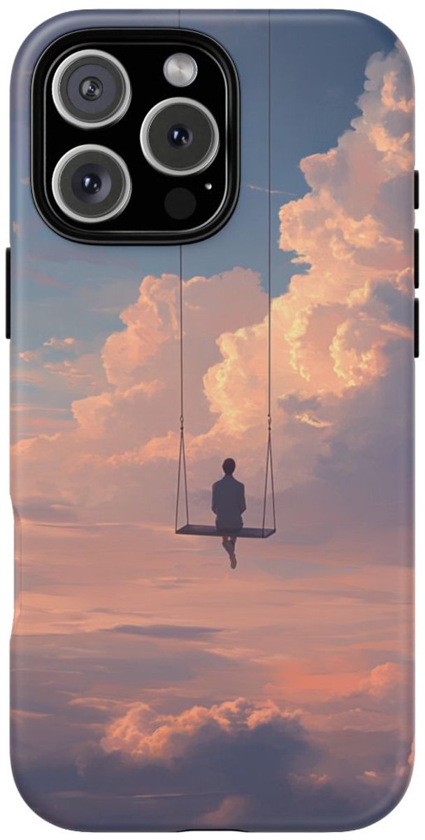 Persoon op Schommel in Bewolkte Lucht – Telefoonhoesje Geschikt voor iPhone 16 Pro Max