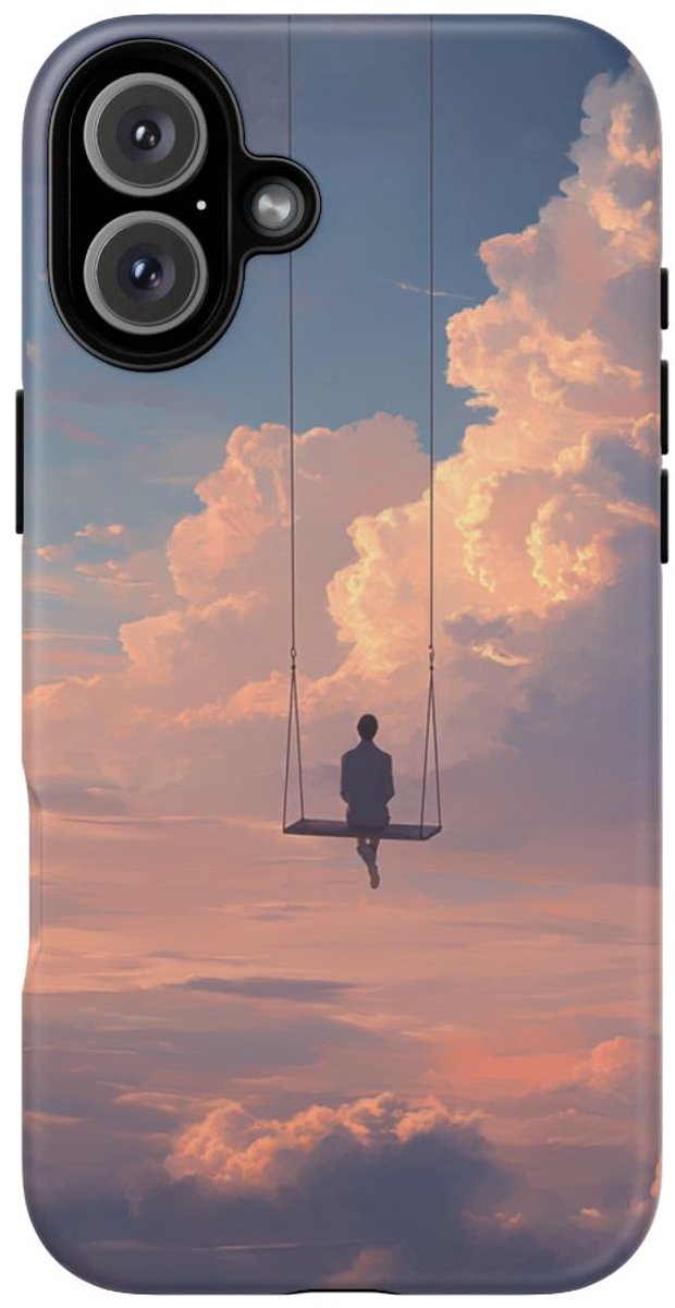 Persoon op Schommel in Bewolkte Lucht – Telefoonhoesje Geschikt voor iPhone 16 Plus