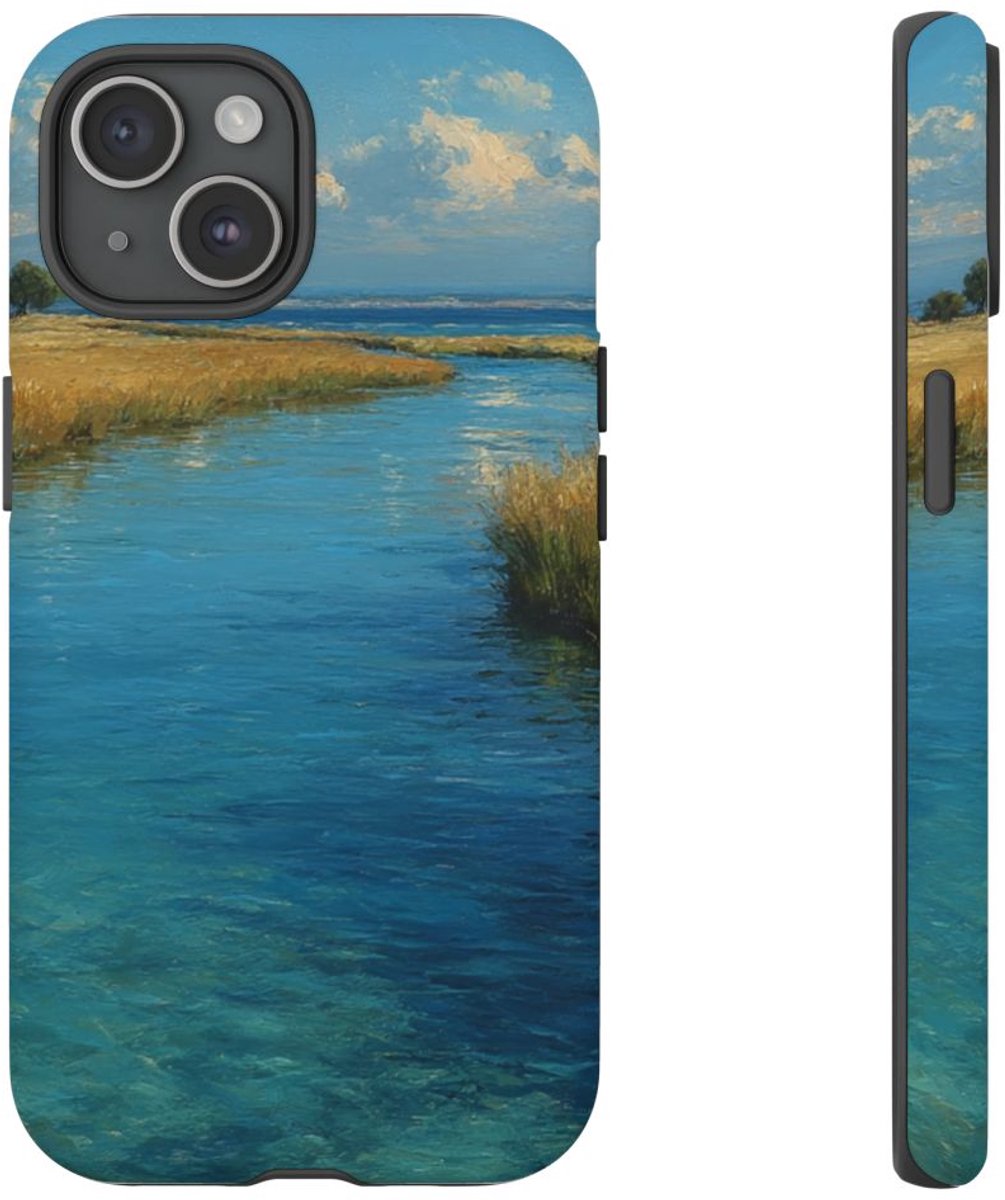 Blauwe Lagune Landschap – Telefoonhoesje Geschikt voor iPhone 15