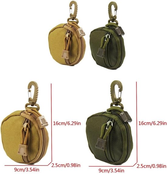 Tactische Coin Portemonnee - 2 Stks Opknoping EDC Zakken Met Haak Voor Coin - Headset Sleutelhanger Sleutel - Groen+Bruin - Casual Dag Rugzak — afbeelding 3