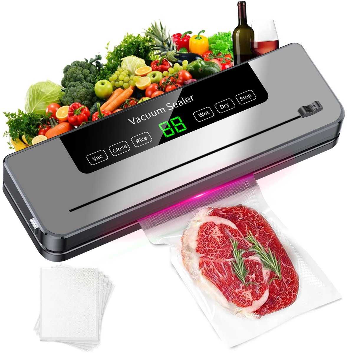 Vacuüm Sealer – Automatische Vacuümverpakkingsmachine – Vacumeermachine - Foodsaver Compact, Voedselverpakkingsmachine voor Thuiskeuken – Vacuum Packer voor Vlees, Vis, Groenten