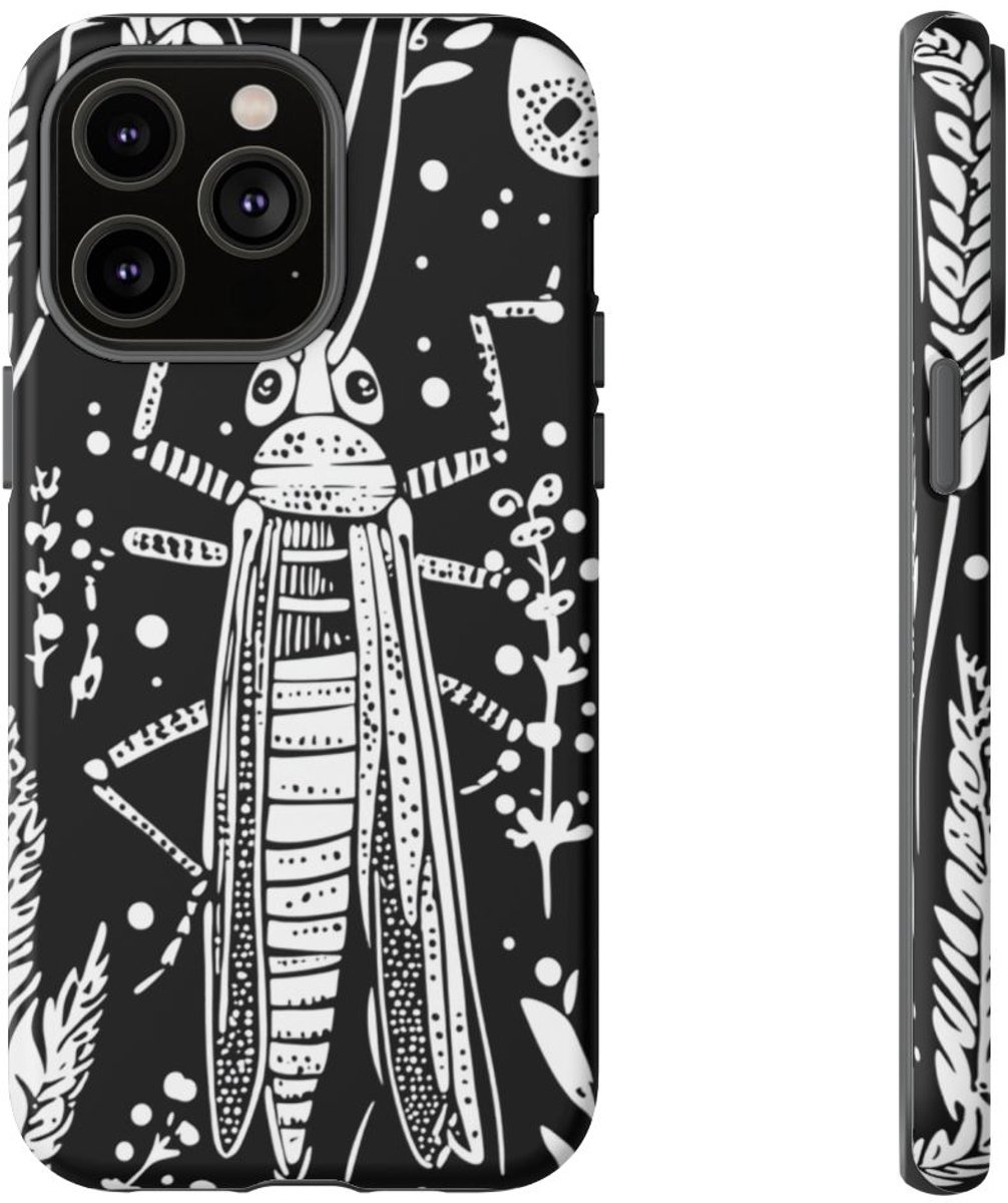 Zwart-Wit Sprinkhaanpatroon – Telefoonhoesje Geschikt voor iPhone 14 Pro Max