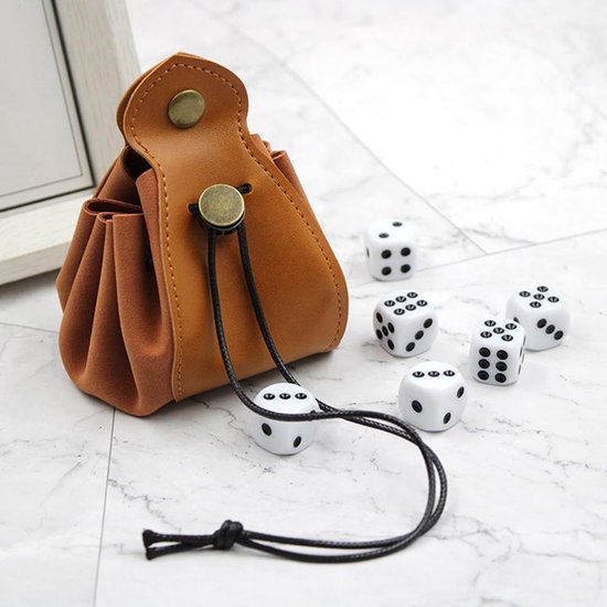 Lederen dobbelstenen tas - Trekkoord Vintage RPG Pouch voor Munten Valuta, Dobbelstenen en Kleine Accessoires - Bruin - Retro van Merkloos	 — afbeelding 3