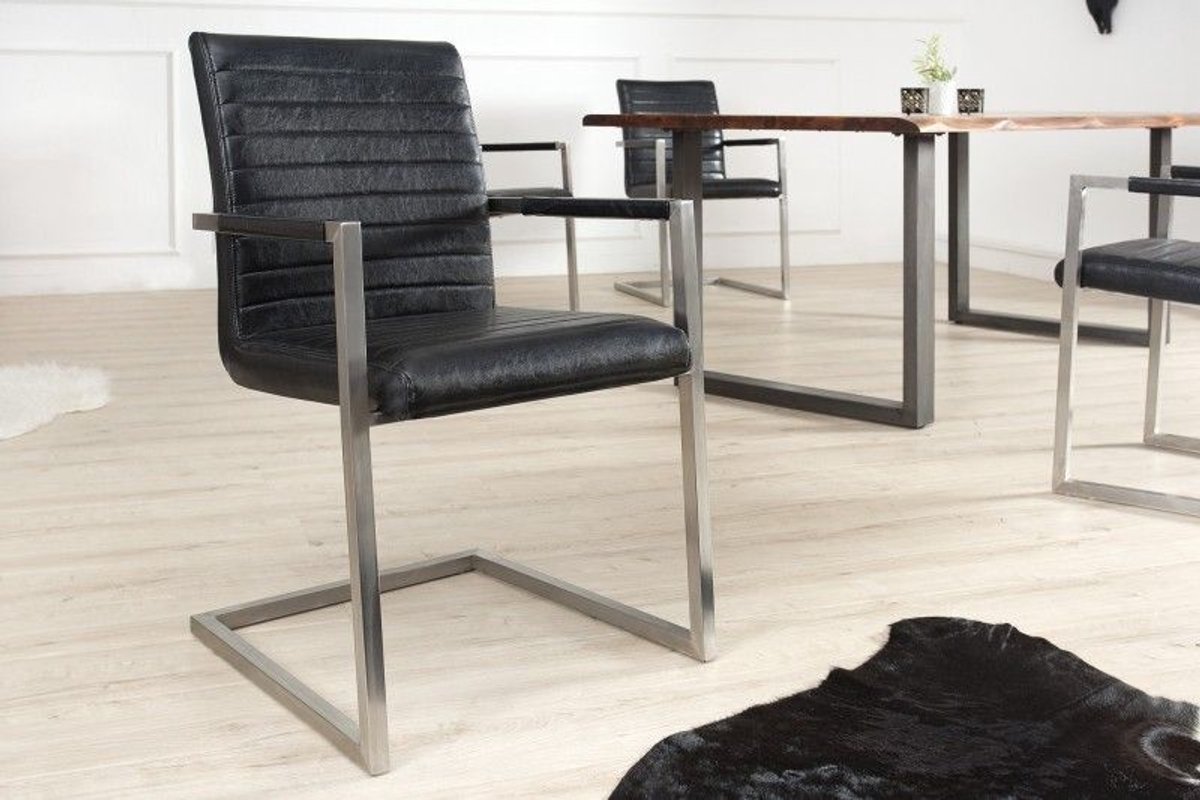 industrieele sledestoel LOFT antiek zwart met armleuning RVS frame - 37079