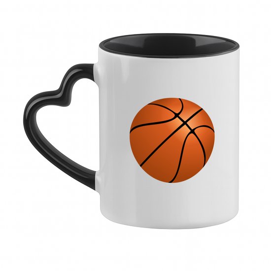 Hacebo® - Basketballen koffiebeker met hart oor zwart - Basketbal - Basketballers - thee mok - koffie beker - Sport - bal - Hooper - koffiemok - 330 ML