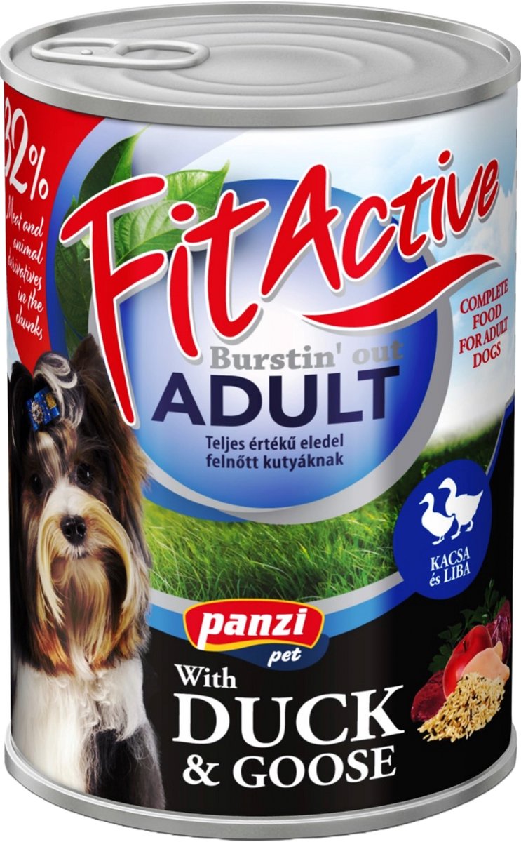 panzi pet Fit Active Burstin' out Fit Active - Hondenvoer - Natvoer hond - Blikvoer hond - Eend & gans smaak - 5 x 1240g
