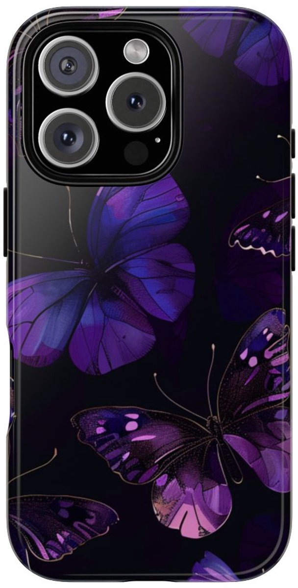 Paars Vlinderpatroon – Telefoonhoesje Geschikt voor iPhone 16 Pro