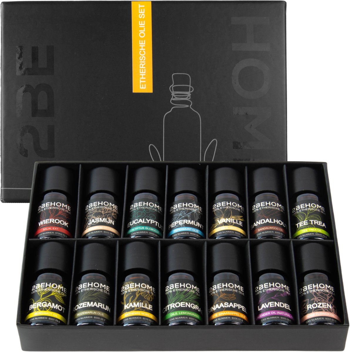 2BEHOME Etherische Olie Set - 14 Geuren - Lavendel, Vanille, Eucalyptus en meer - Essentiële olie voor Aromatherapie - Essential oil - Geurolie voor Aromadiffuser - Etherische Olie Lavendel