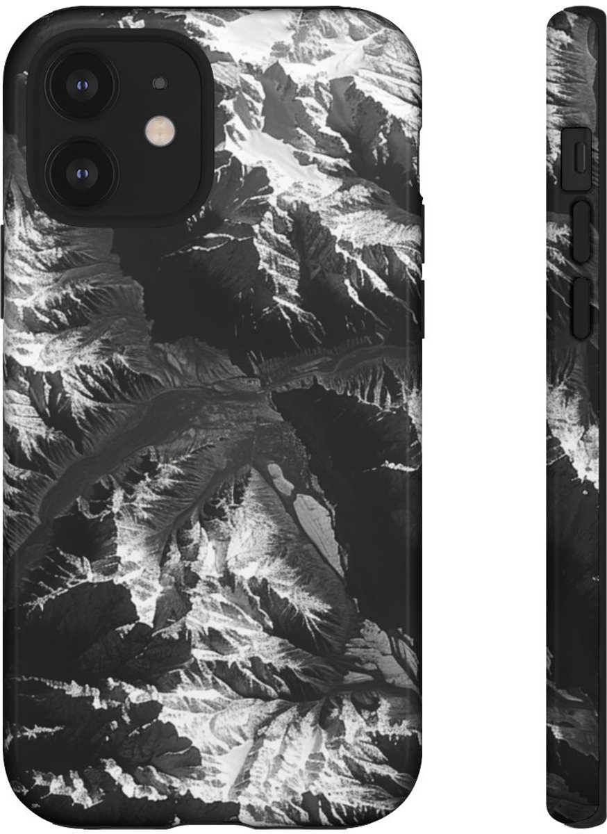 Zwart-Wit Berglandschap – Telefoonhoesje Geschikt voor iPhone 12