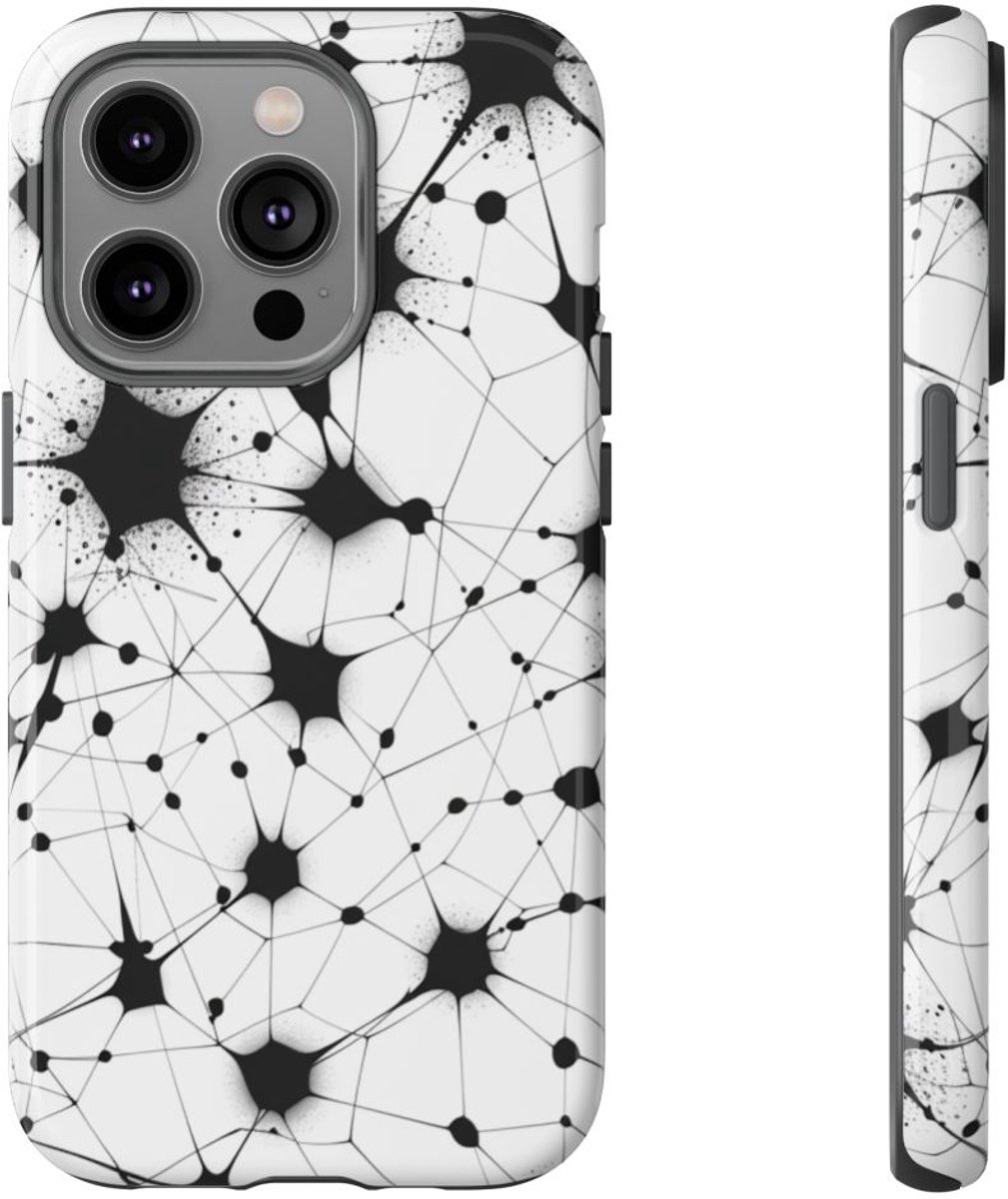 Zwart-Wit Abstract Netwerkpatroon – Telefoonhoesje Geschikt voor iPhone 14 Pro