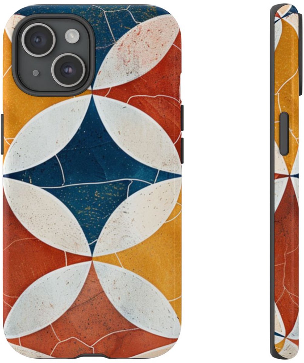 Geometrisch Retro Patroon – Telefoonhoesje Geschikt voor iPhone 15