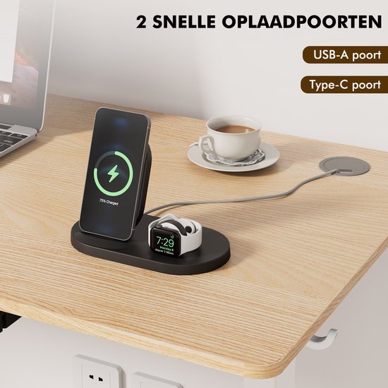 Zit-sta bureau 120 x 60 cm - Elektrisch verstelbaar - Anti-botsingstechnologie - USB-A/USB-C poorte