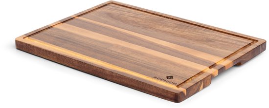 Planche à découper SOPHIOR en bois d'acacia - Groot taille - Planche à découper en bois pour la Cuisine - Planche à découper avec rainure pour le jus - Bois 100 % durable certifié FSC - Accessoires BBQ - Planches à découper - 42 cm x 30 cm x 2 cm