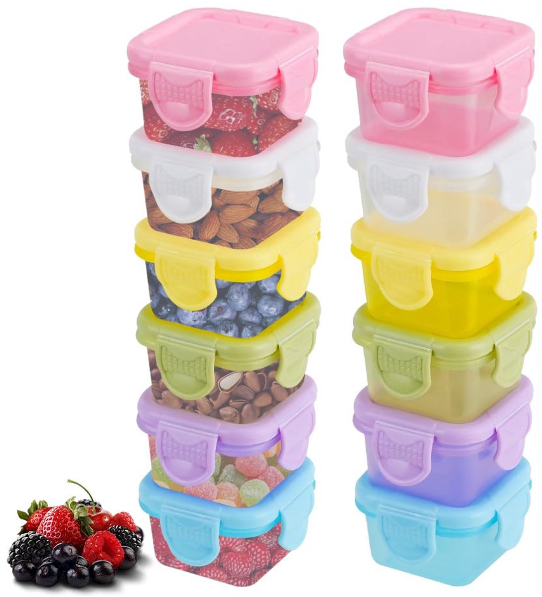 Giteo Bedding 12-pack opbergdozen met deksel, plastic voedselcontainers, kleine lekvrije diepvriescontainers voor in de keuken, containers voor saladedressings en snacks (60 ml)