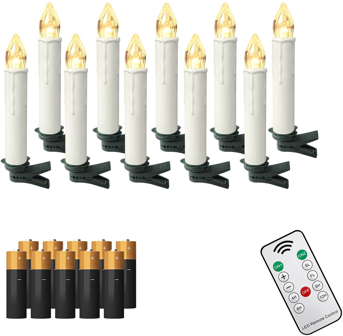 NAIZY 10x LED Kaarsen Kerstkaarsen draadloos warm wit Kerstkaars met timerfunctie afstandsbediening Kerstkaarsen LED kaars met clip, voor feestdecoratie bruiloft feest, met Batterij