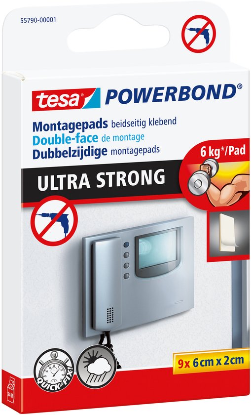 tesa zelfklevende pads Powerbond Ultra Strong dubbelzijdige installatiepads – verpakking 9 stuks