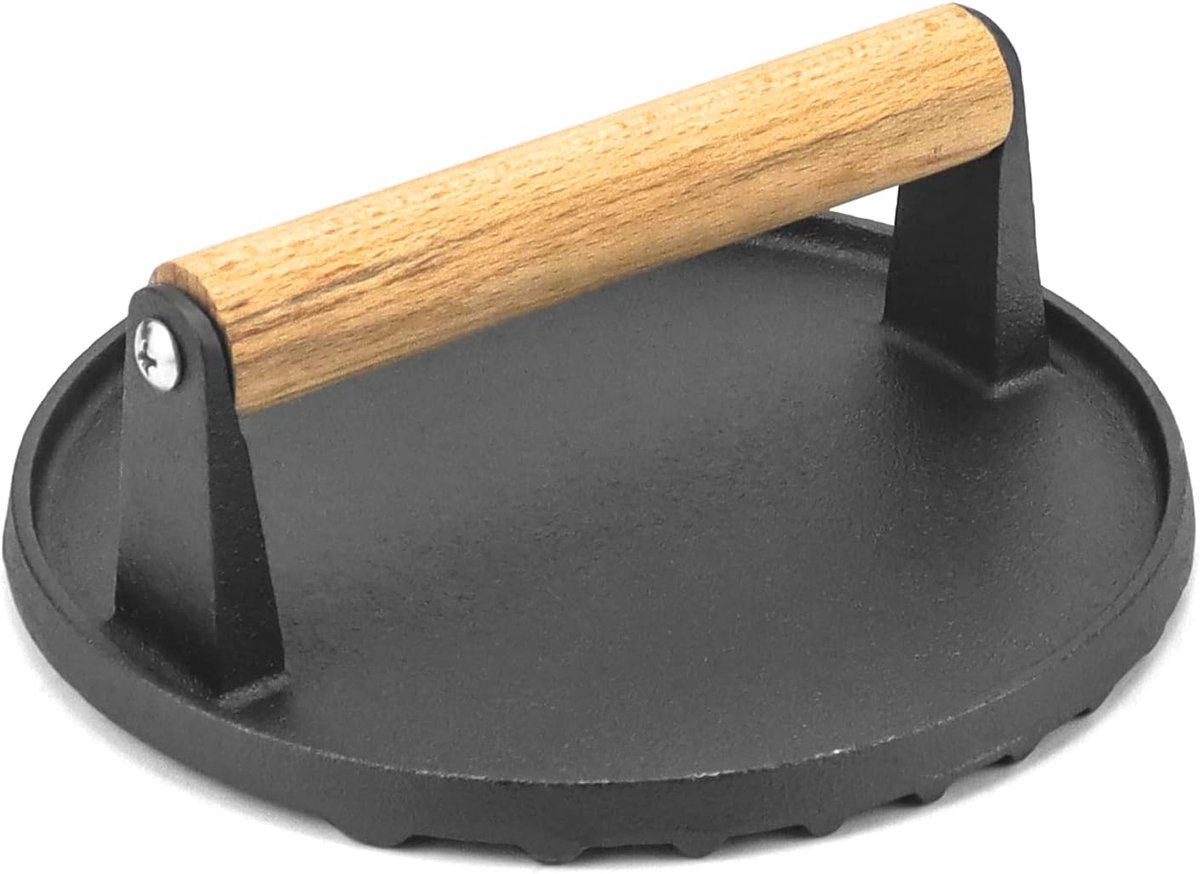 Smash Burgerpers van anti-aanbaklaag - gietijzer - houten handvat - 17 -5 cm
