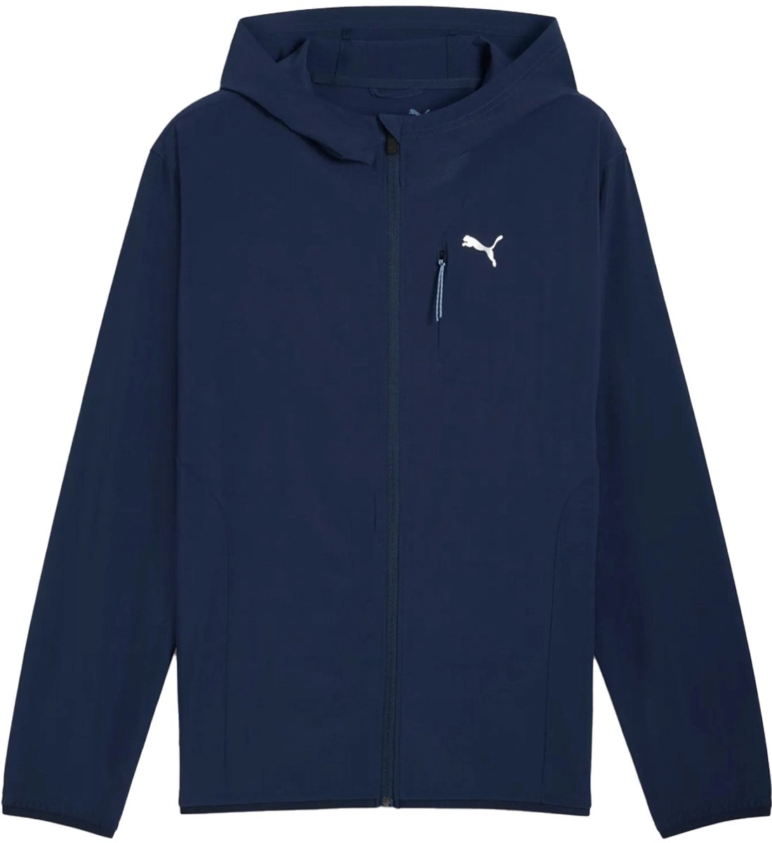 Puma m flex stretch woven jacke in de kleur marine. Blauw