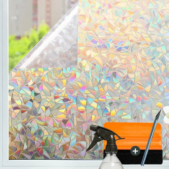 Film pour fenêtre AVOID® 3D Rainbow – 120x300cm – Auto-adhésif et protection solaire – Confidentialité et décoratif – Convient au Glas HR++ – Incl. Toucher et couteau