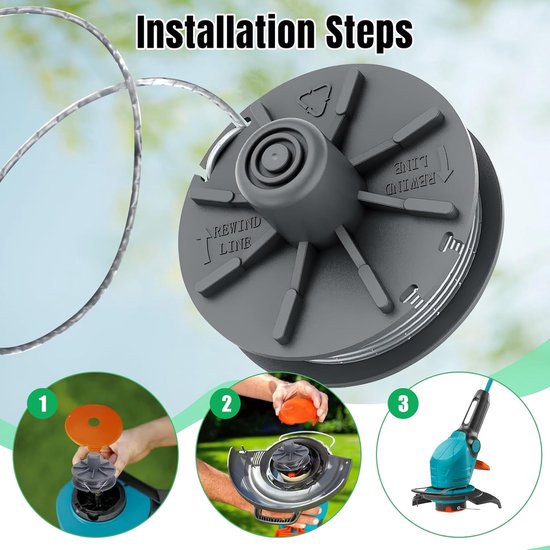 6 stuks - Geschikt voor Gardena grasmaaier - Grasmaaier accessoires - Spoel - Grasmaaier spoel - Grijs - 61*37mm - Geschikt voor Gardena 5307-20 spoel - Graskoord en graskop spoel van Merkloos	 — afbeelding 3