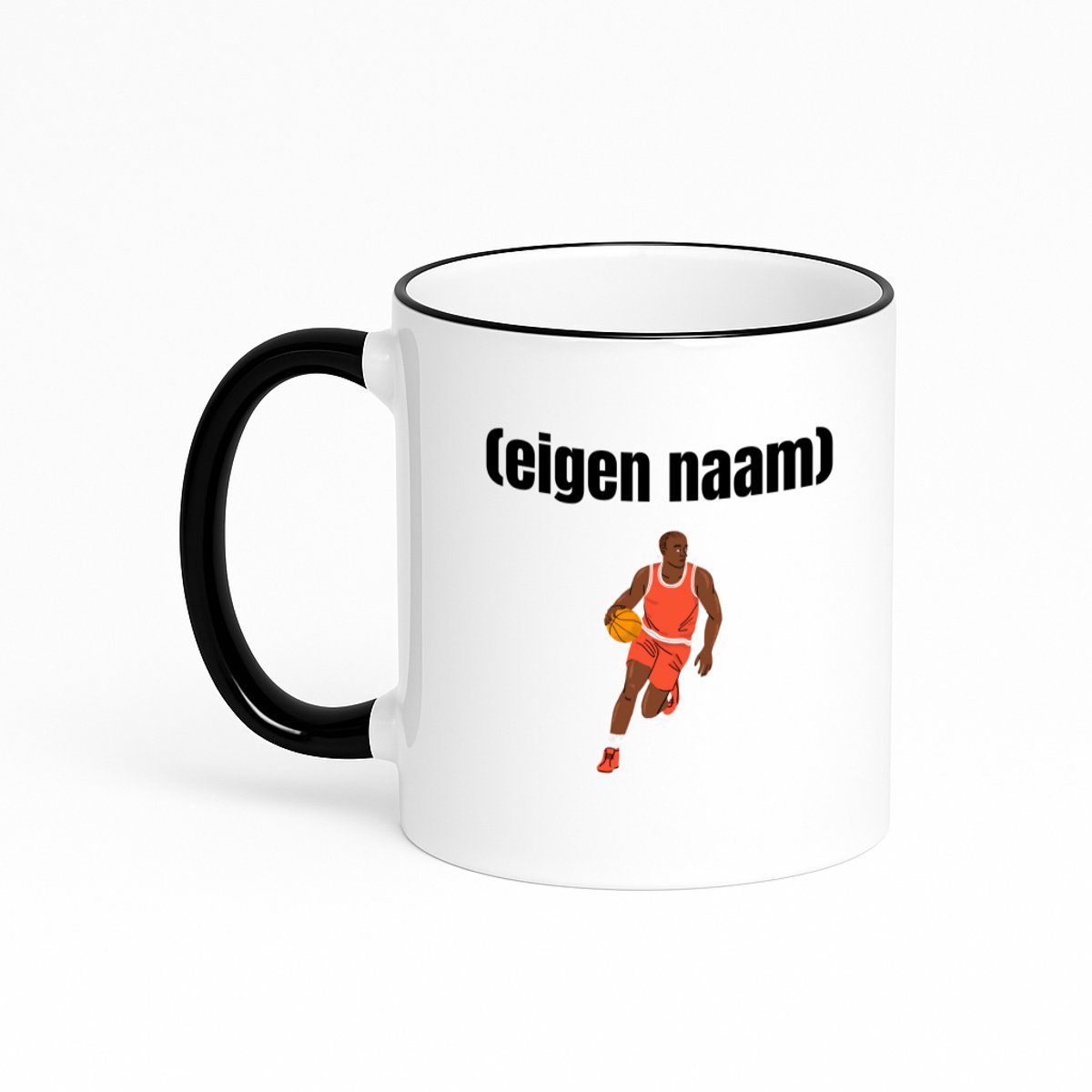 Hacebo® - basketbal man met eigen naam koffiebeker met gekleurde rand zwart - Basketbal - iemand die op basketbal zit - thee mok - koffie beker - sport - bal - wedstrijdsport - verjaardag cadeau - kado - koffiemok - 330 ML