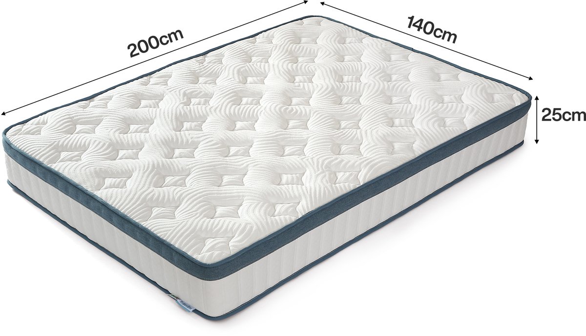 Tribesigns Pocketveringmatras - Matras 140x200 - 25cm dik - Binnenveringmatras met Gel-Traagschuim - met Oeko TEX Certificaat - 7 Zone Orthopedisch Matras - Pocketveringmatras Gemiddelde Hardheid H3 thumbnail 2