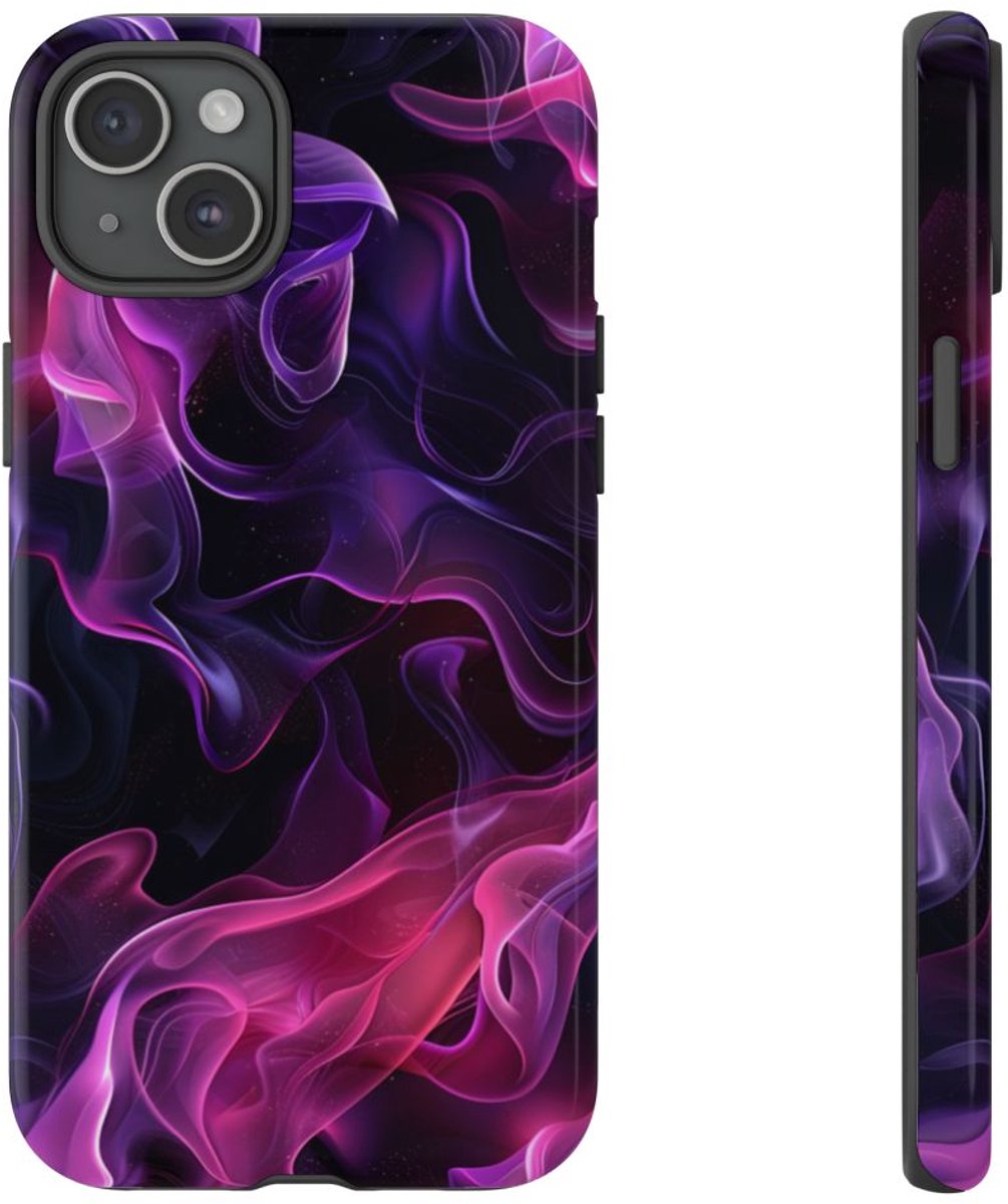 Violette en Roze Abstracte Vlammen – Telefoonhoesje Geschikt voor iPhone 15 Plus