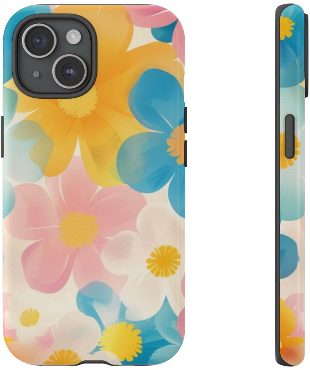 Vrolijk Pastel Bloemenpatroon – Telefoonhoesje Geschikt voor iPhone 15