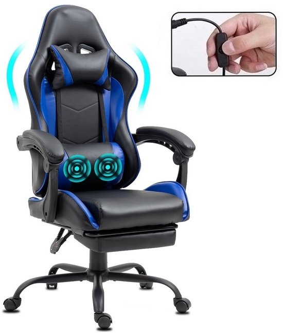 Delman Gamingstoel met Massagefunctie Blauw 360° Draaibaar - Delman - €94,99