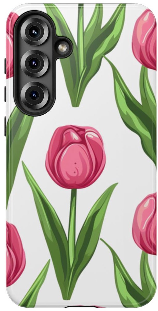 Roze Tulp Bloemenpatroon – Telefoonhoesje Geschikt voor Samsung Galaxy S25 Plus